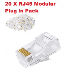 20 X RJ45 Modular Plug Connector for Cat6, Cat6a, Cat5, Cat5e