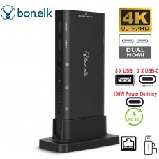 Bonelk Desktop Series 14 in 1 USB-C Dual 4K HDMI Multiport Hub laptop Notebook Docking Station with 100W Power Delivery port - Black