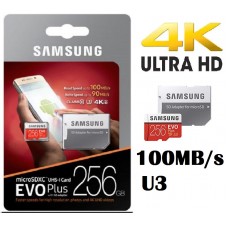 Samsung 256GB EVO Plus 100 MB/s read microSDXC Memory Card with Adapter - UHS-I / Class 10 / U3 4K UltraHD ready