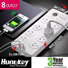 Huntkey 8 Outlet Surge Fliter Protection Powerboard with Dual 5V 2.1A USB charging Ports